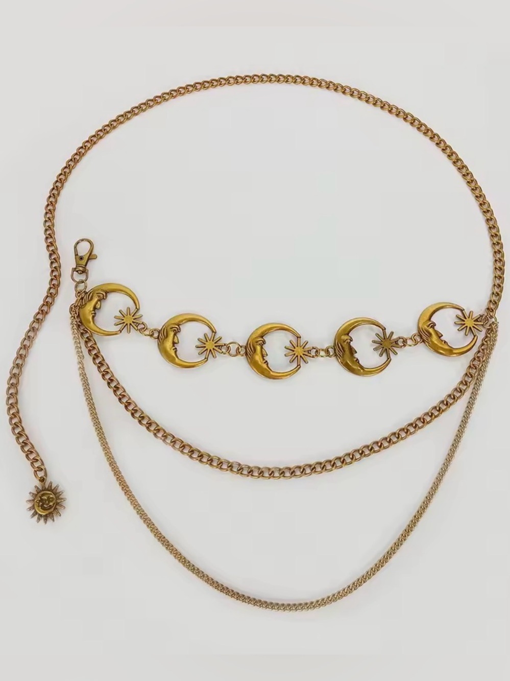 Gold Moon & Sun Layered Chain Waist Belt